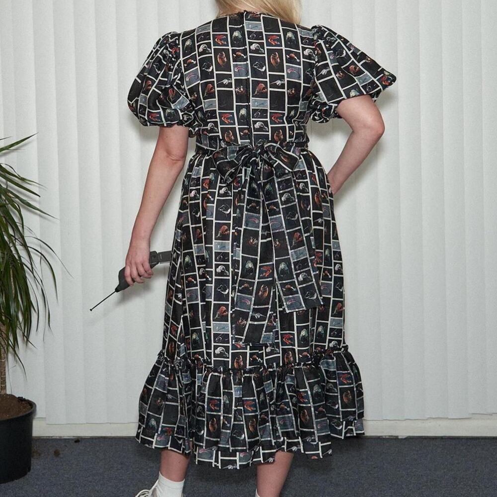 Fashion Brand Company Cute Fish Print Good Girl Linen Dress Small New with Tags - Picture 3 of 4